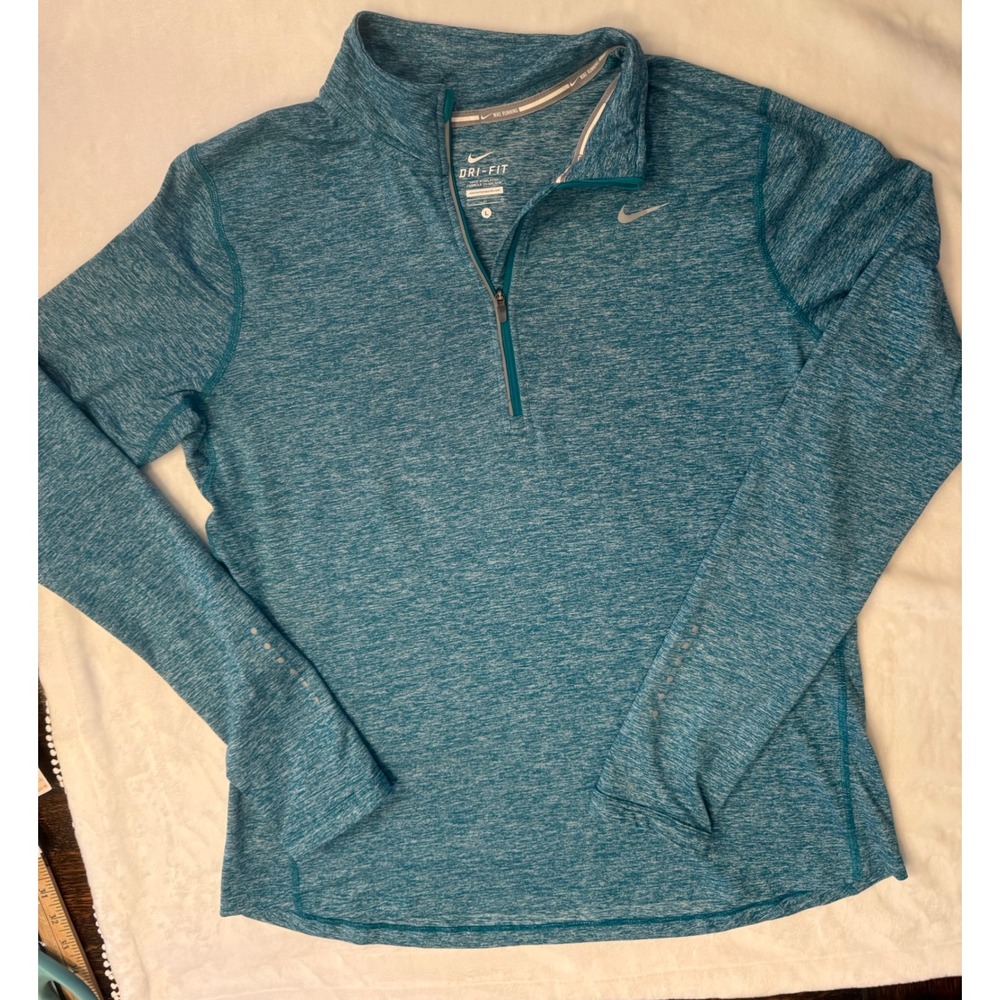 Nike Running Dri-FIT Womens L Teal Heather Half Zip Pullover Thumbhole Top